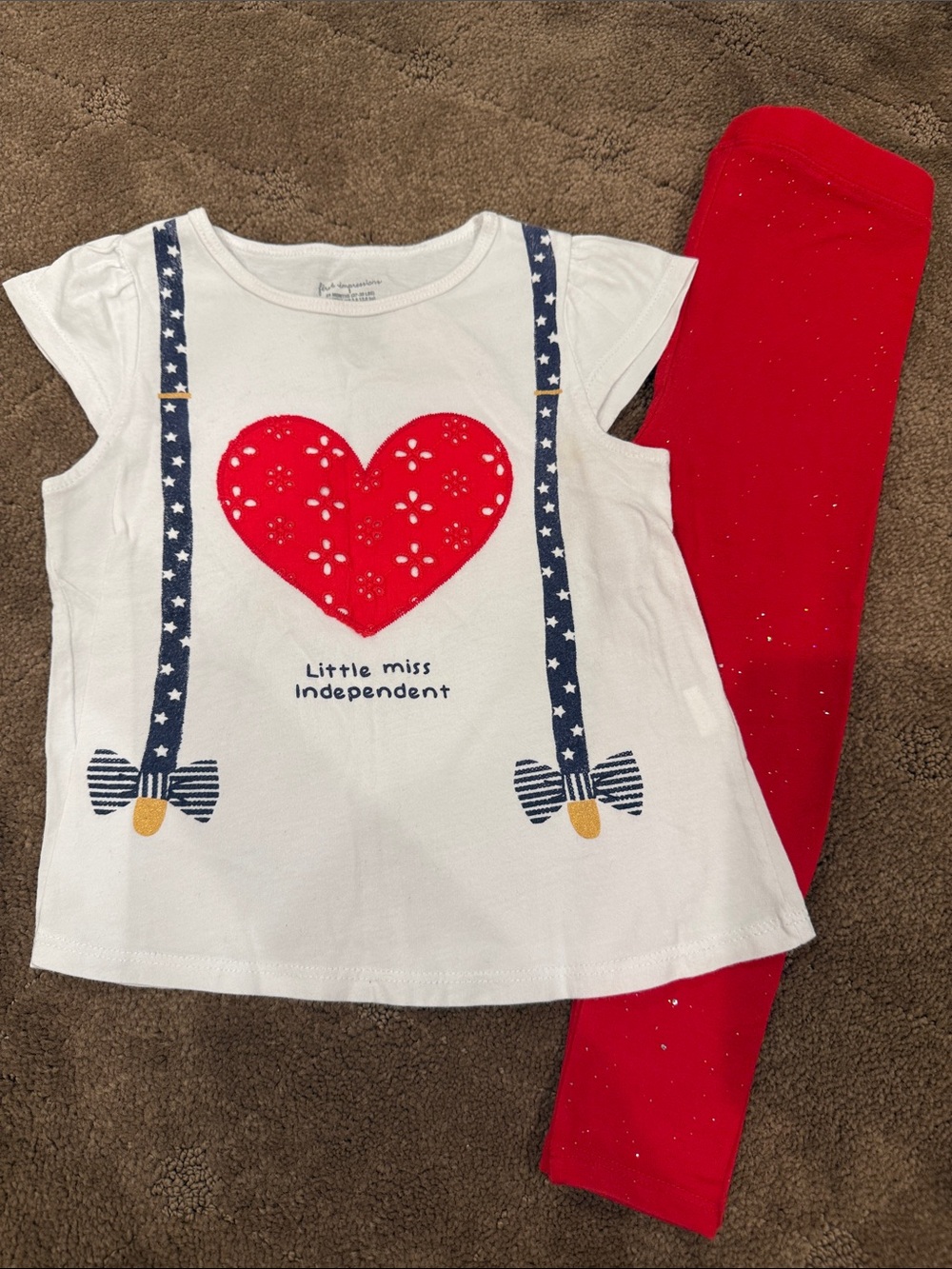 First Impressions White Top & Red Sparkly Leggings